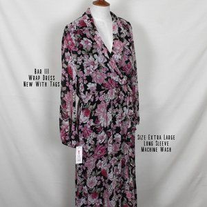 BAR III Wrap Dress XL Floral Print Machine Wash Long Sleeve Sheer Light